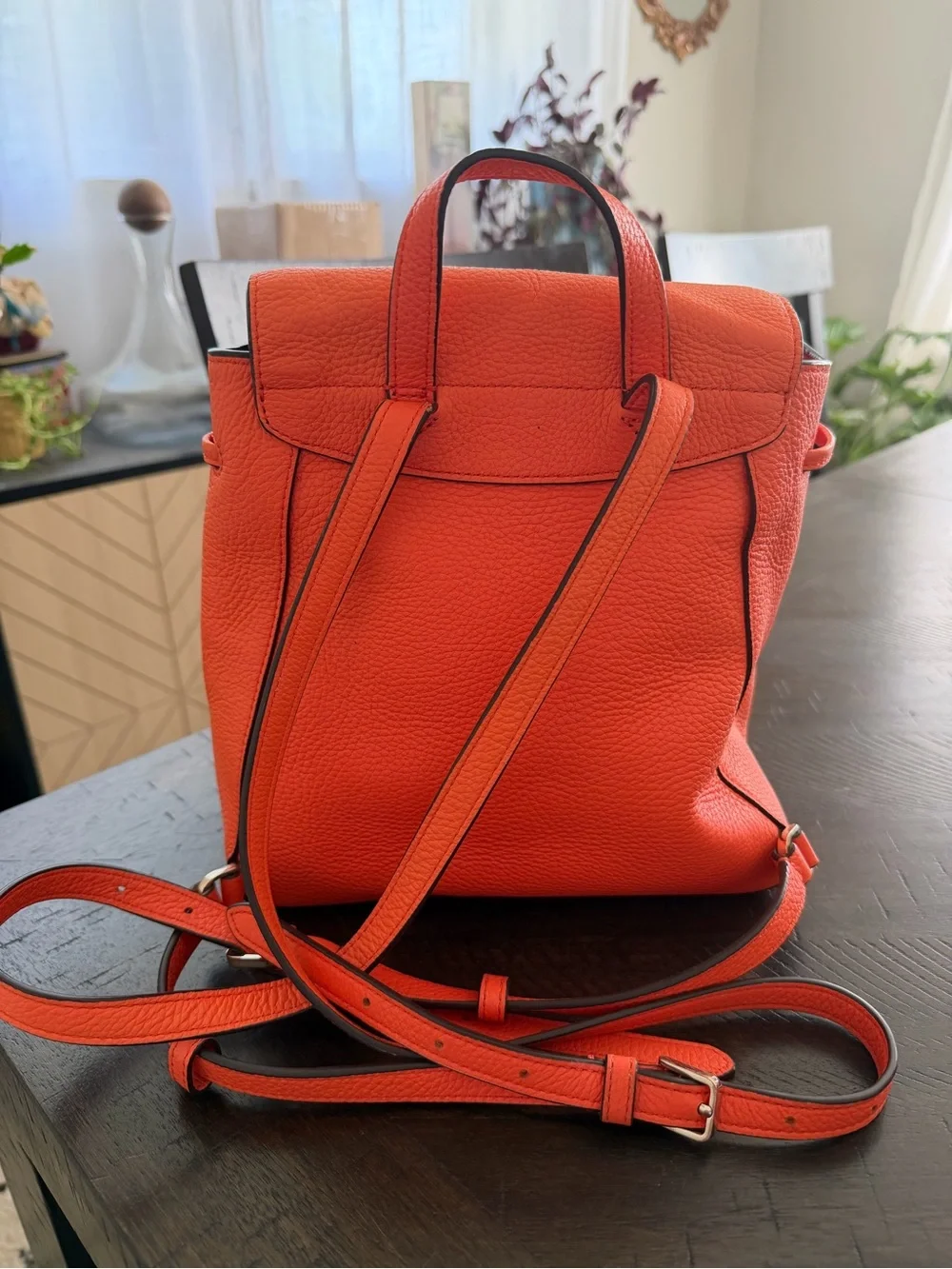 kate spade orange pebbled leather backpack with flap